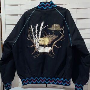 West Ark USA Vintage Men's Black Colorado Elk Jacket Aztec Trim Size XL